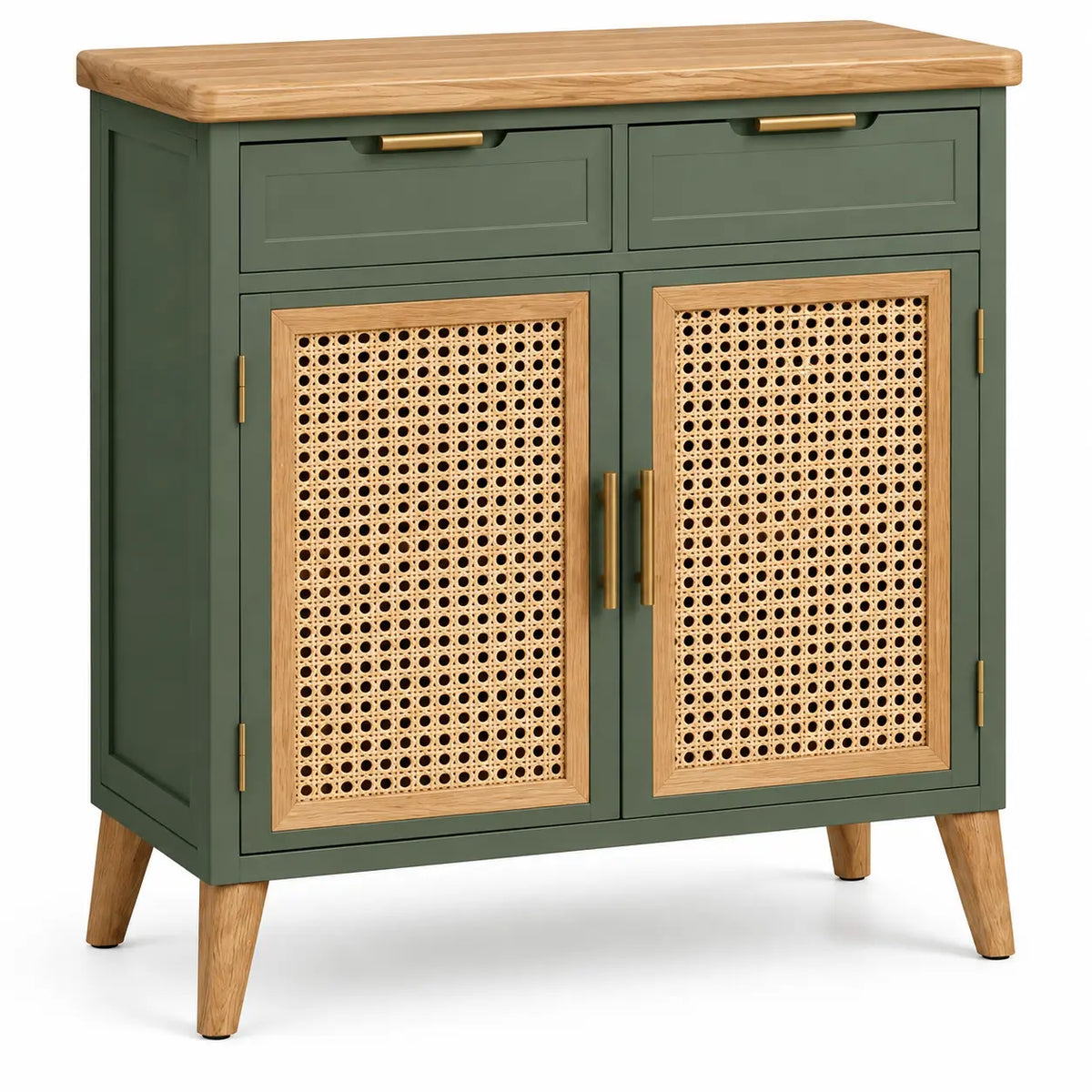 Credenza, due ante intrecciate e due cassetti superiori, verde/marrone